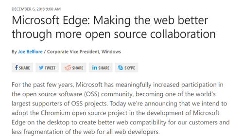 微軟宣布Edge將采用Chromium內(nèi)核 還有蘋(píng)果版