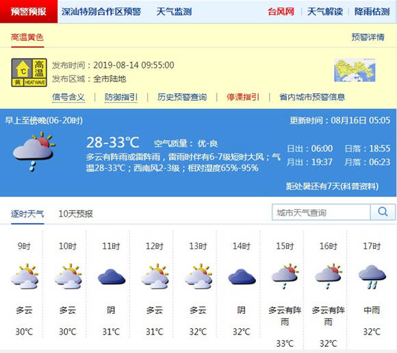 深圳8月16日天氣 全市取消雷電預警