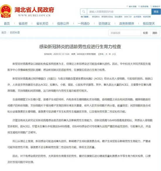 感染新冠病毒肺炎會影響男性生育能力嗎