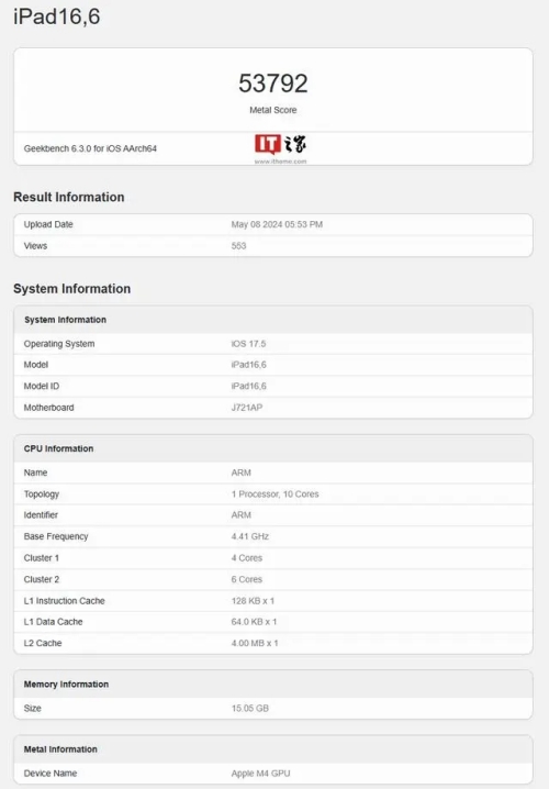 蘋果M4款iPad Pro跑分曝光：單核性能強勁，多核能力卓越