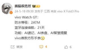 vivo Watch GT曝光：首款方形智能手表 AI賦能